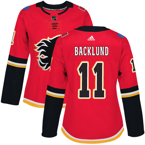 Adidas Calgary Flames #11 Mikael Backlund Red Home Authentic Women Stitched NHL Jersey